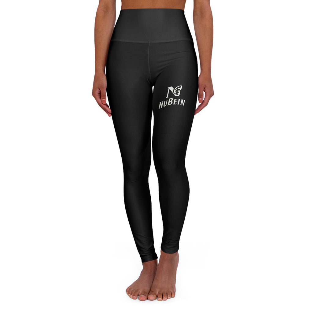 High-Waist Yoga Leggings with NuBein Logo — Black Athletic Compression Legging