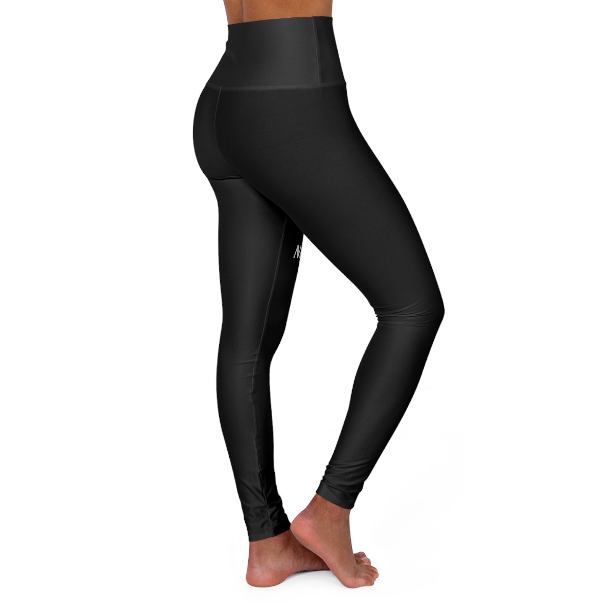High-Waist Yoga Leggings with NuBein Logo — Black Athletic Compression Legging