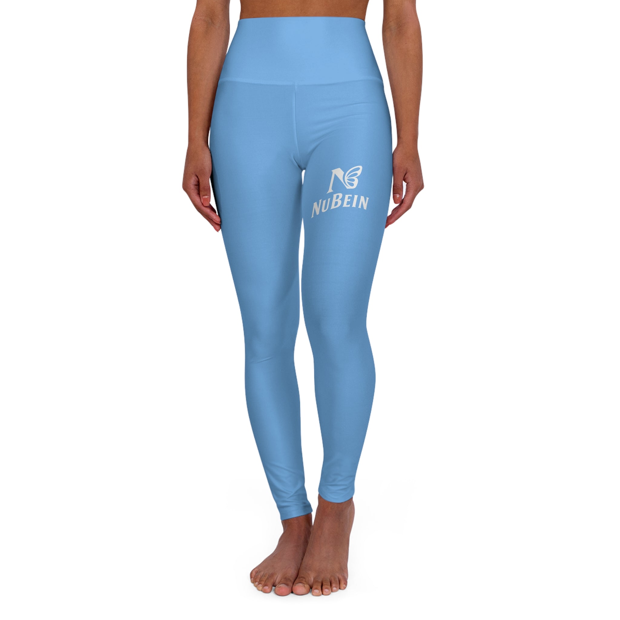 Sky Blue High-Waist Leggings with Nubein Logo – Yoga & Activewear