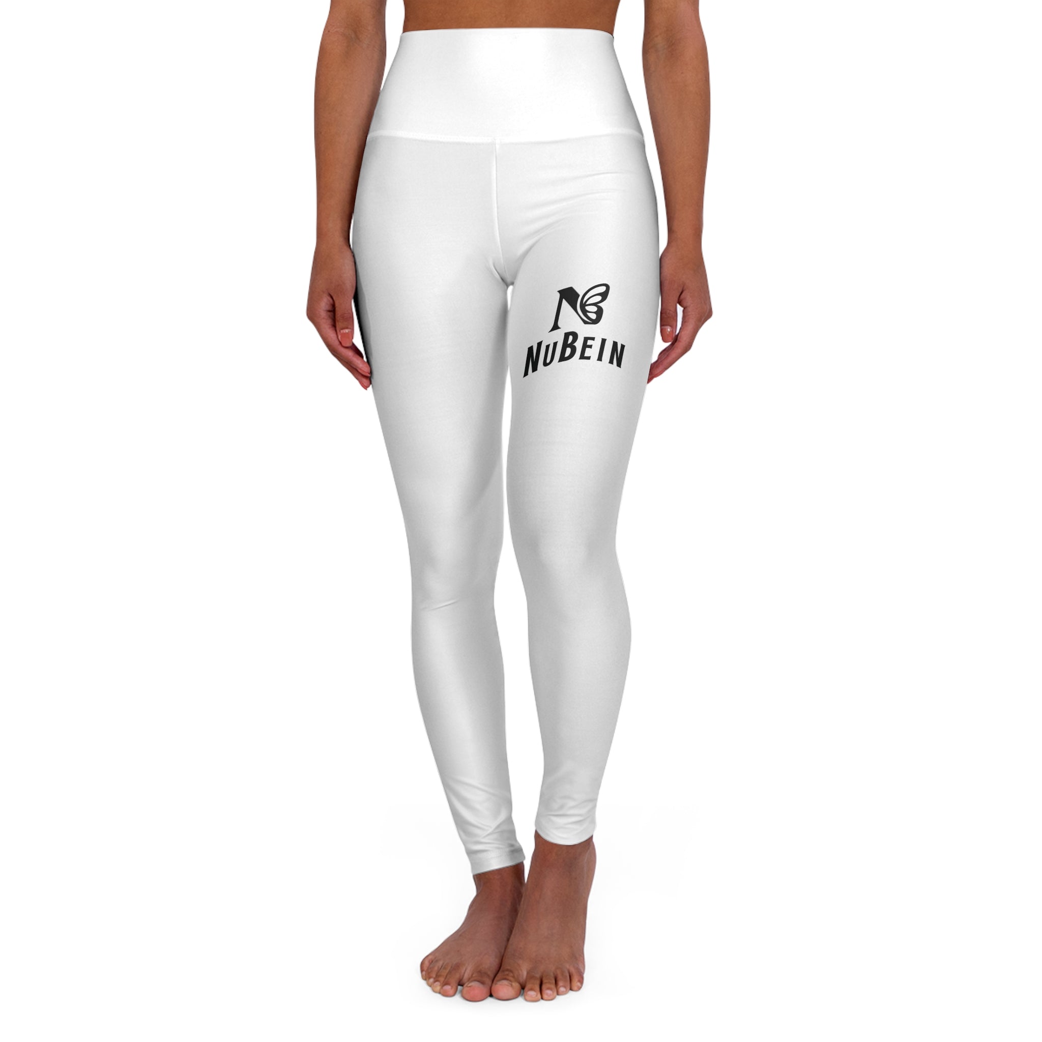 High-Waisted Yoga Leggings with Nubein Logo — Women's White Athletic Leggings