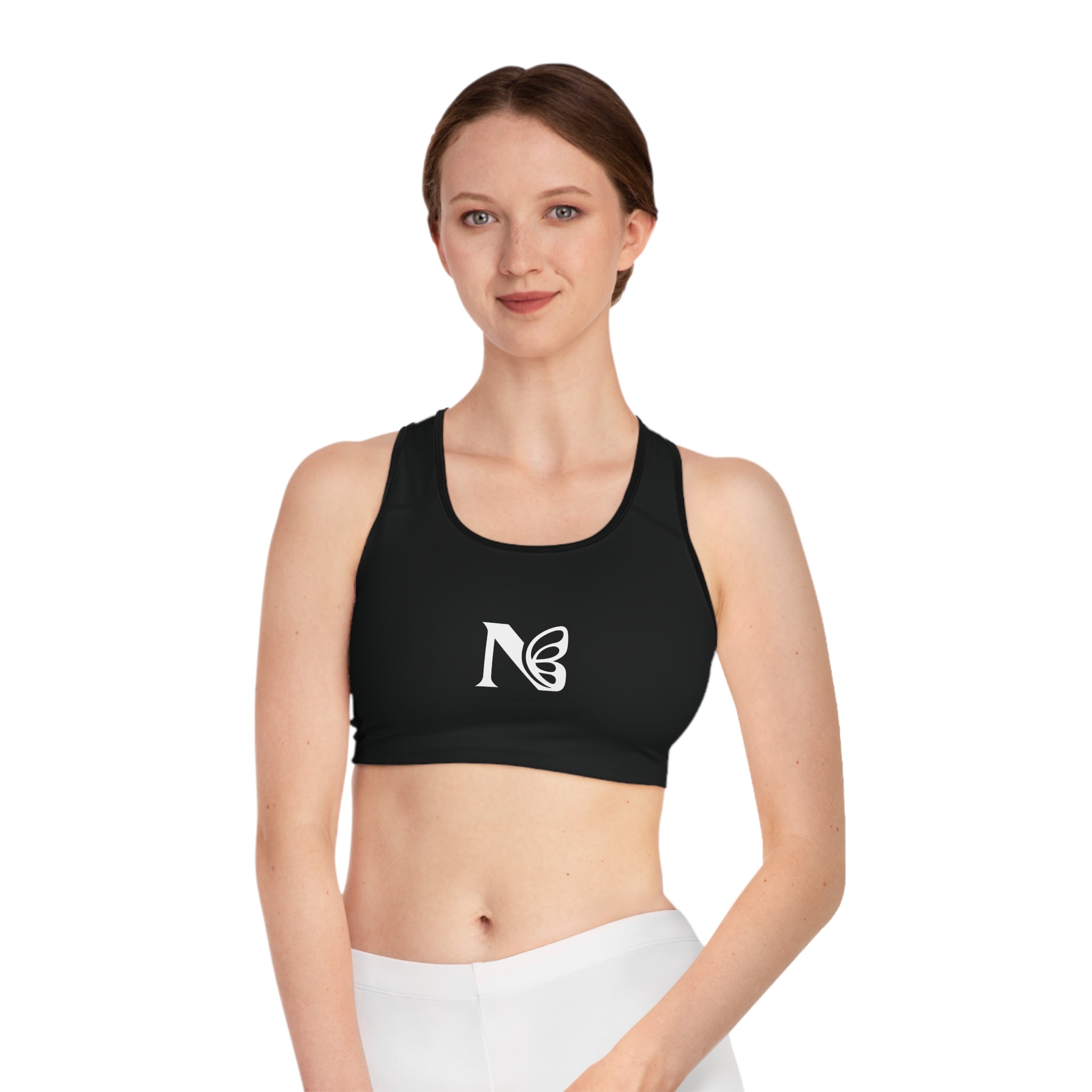Butterfly N Monogram Sports Bra — Black Racerback Activewear