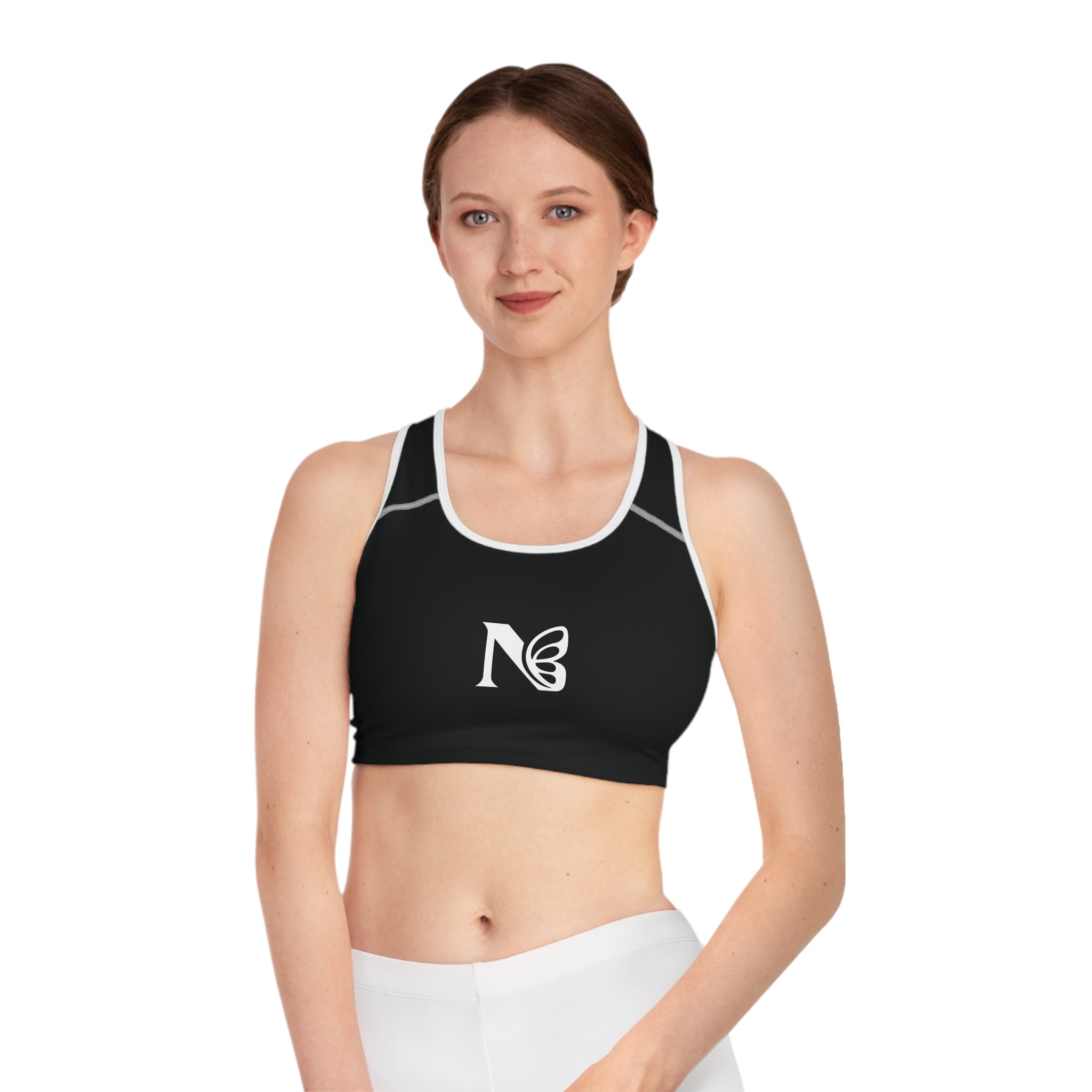 Butterfly N Monogram Sports Bra — Black Racerback Activewear